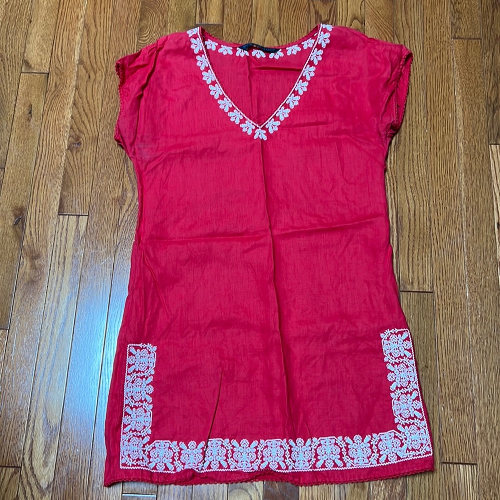 ZARA linen embroidered shift dress